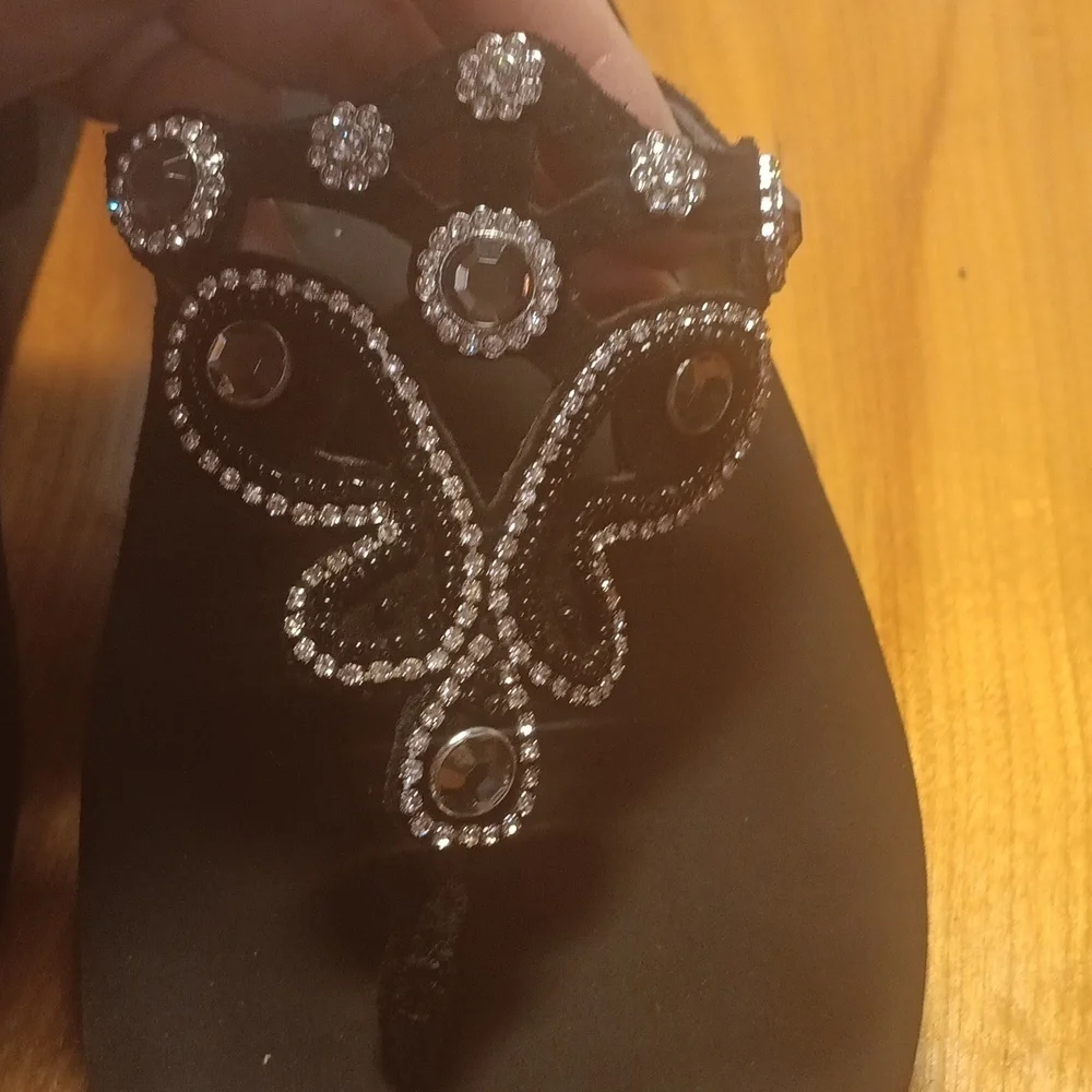 Yellow box Rhinestone Sandals Size 9 - Picture 3 of 10